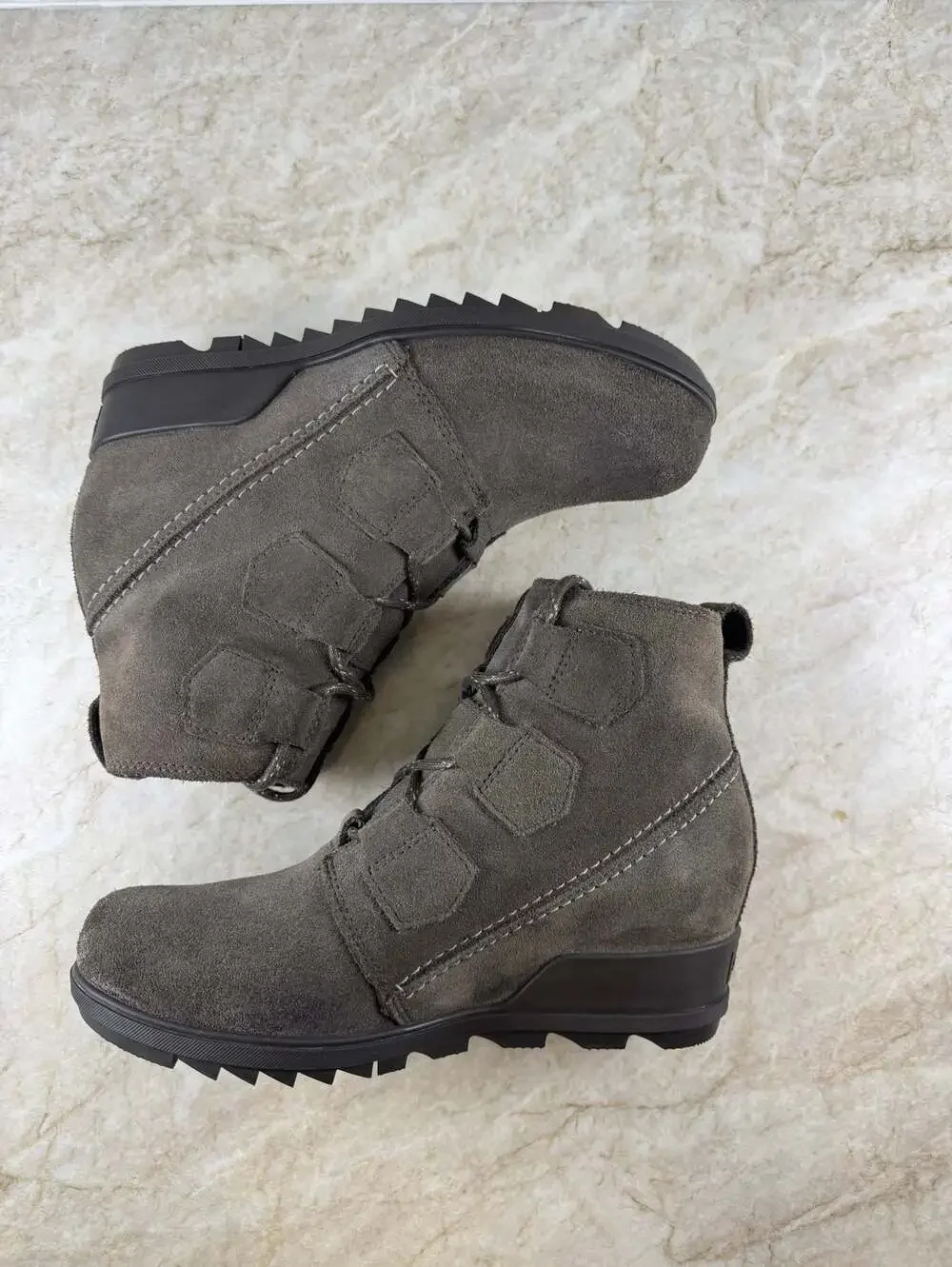 Sorel Evie Lace Waterproof Suede Wedge Ankle Booties Brown Women’s Size 8